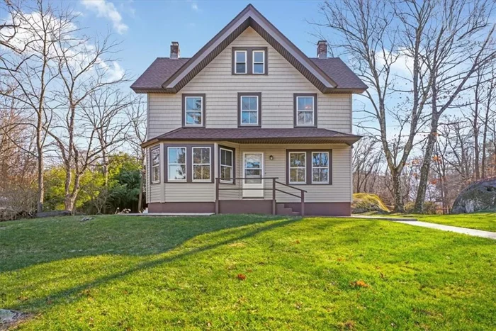 Vintage Colonial! Impressive floor plan with hardwood floors, original moldings, large windows and a charming back stair case. The kitchen is a blank canvas, with room for a half bath laid out, easy for you to create within the space that will have beautiful views of the lush rear yard! The first floor offers you flexible space to entertain; a formal livingroom flows into a formal dining room with separate sitting area, making room for large gatherings. The 2nd floor includes the large primary bedroom with walls of windows, 2 closets, three additional bedrooms, and a hall bath. Off the back stair case, is the 4th bedroom--perfect guest room or home office given its privacy. The walk up attic gives you the ability to create more usable space and take this home to the next level. Charming porches, circular driveway, detached 2 car garage and a fenced yard make this an easy home to love. Updates & additional amenities include- close to RR, shops, schools & more, newer boiler, new tankless hot water heater, and newer siding/roof! . Additional Information: HeatingFuel:Oil Above Ground, ParkingFeatures:2 Car Detached,