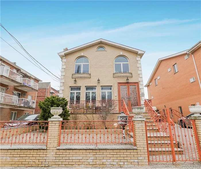 Located in Dyker Heights, 265 Bay 8th St is a single family 2688 sqft 5-bed/3.5-bath home w/parking for up to 6 cars. Across is Dyker Beach Park w/Tennis Courts, Ballfields & Golf Ctr. Built in 2001 on a 40&rsquo; x 97&rsquo; lot, this house has a modern plan and lots of windows. The main level has hardwood floors until the kitchen. There is an open LR with a gas fireplace, a dining room, a den and a 1/2 bth. The dine-in all granite and Maple wood kitchen has abundant cabinetry, SS Thermador appliances and an island. Take the broad staircase up to find 3 Br&rsquo;s, 2 full baths, an open office area and a separate laundry (on the floor where the clothes are) room!! The MBr has a WIC,  a marble bth w/jacuzzi soaking tub and stall shower. French doors open to a semi-circular balcony overlooking the yard. The basement is a full finished basement with a 3-piece bath, 2 more rooms and a large common area great for gaming or pool tables. 2 car garage with a driveway for 4 more cars. Call to see today!!!
