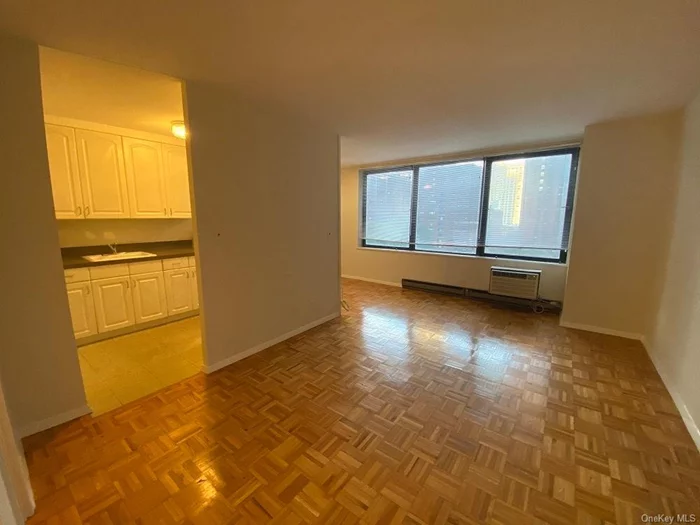 Charming and spacious alcove studio in Ruppert Towers . Quiet, rear facing with sunny park views. Well maintained, immaculate unit with hard wood floors, large picture window. Excellent closet space with large foyer closet and walk in dressing area next to bathroom. Owner does not allow pets for this unit. Full bath with tub. High 5th floor. Full service 24 hour doorman building in park like setting. High security building with additional property security. Utilities included with rent (Heat, A/C, water and ELECTRIC) Full-time Doorman, concierge with optional paid housekeeping service, laundry/ Dry-cleaners, paid parking garage via third party with car rental service by Zip Car, Bike room, 2 playgrounds on premises and large outdoor terrace with BBQ grill. Great value, affordable full service building living opportunity. Brokers fee.