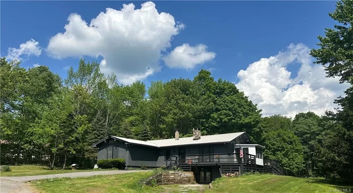 Meticulously renovated and move in ready, this mid-century modern home exudes modern elegance throughout. Sitting on 2+ acres of lush private land, this home is offering four bedrooms and two baths, an open floor plan and indoor \ outdoor living. At the center of the home is a modern kitchen with butcher block countertops and stainless steel appliances. The open concept flow allows for beautiful tree-line views from the kitchen, spacious dining room and cozy family room, accented with a wood burning fireplace. Floor to ceiling sliders bring the beauty of the outside in and allow for access to an entertainers dream deck offering multiple spaces to dine or relax enjoying the natural tranquility. As a bonus, the property offers a 3 bd/1ba guest cottage with full kitchen.This is a great property for large family gatherings or a perfect setup an income generating rental. Located just a few miles from Livingston Manor, known for award winning breweries, shops, restaurants and some of the best Fly Fishing in the nation. Only 2 hours from the GWB.