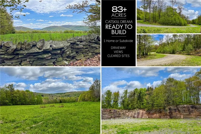 If you could describe the perfect Catskill Mountain retreat, primed and ready for your dream home (or homes), you would certainly want a mountain side with great views. This property has beautiful vistas all the way up, and near 360 degree views from the upper reaches of the parcel. You would also want to have a well-defined and easy-to-maintain driveway that provides access to leverage your usage of the entire 83 acres of land. Well, the 50 foot wide, engineered road, complete with DEC approved Stormwater Pollution Prevention Plan, is exactly what you would need. The Catskills are famous for incredible stone walls, hand-laid by farmers who worked the lands over 100 years ago. And these walls are INCREDIBLE, with capstone construction that will last another 100 years. And, if your plans include subdividing this sizeable parcel, you also have many options. The current owners considered a two parcel subdivision and a 9-lot subdivision (see maps). The 9 lots have been surveyed and PERC tests conducted at each of the individual building sites. (Perc test dates may need to be renewed). Development maps, DEC reports, survey data and engineering documents convey with the property. This development-ready project is an exciting opportunity to expand your horizons. If you have been searching for your next ideal location, this one is definitely worth the look. Minutes from the thriving upstate village of Delhi, and less than about 2 hours from the GWB, this is a tremendous opportunity for you.