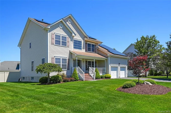 Welcome to this exquisite custom Colonial at The Reserve in the popular town of New Windsor. Originally built in 2005, the gracious four-bedroom, 2.5-bath home presents wonderfully from the street, with lush lawns and landscaping, a lovely front porch, and a two-car garage. Entering, you&rsquo;ll discover an attractive central hall layout with huge windows and wide-plank hardwood floors throughout. A spacious study is to the right, and an expansive Great Room concept is to the left with sunny exposures on three sides. The light-filled front living area transitions seamlessly to an adjacent formal dining room, perfect for entertaining and holiday get-togethers.  The huge kitchen has entries on all four sides, a prep/dining island, upscale stainless steel appliances, and plenty of room for a big breakfast table. A butler&rsquo;s pantry houses a side-by-side washer and dryer as well as a sink. Next to the kitchen is a spacious family room with a gas fireplace, recessed overhead lighting, and oversized windows overlooking the backyard. A powder room off the front hall adds extra convenience.  Private quarters are upstairs, highlighted by an incredible owners&rsquo; suite with a sitting/media room, a giant closet, and an ensuite bath with a spa tub, separate shower, and twin-sink vanity. There are three more generously sized bedrooms at this level, as well as a handsome hallway bath with a twin-sink vanity and a combo tub and shower. Additional recreation and entertainment possibilities are at the lowest level, with a giant basement awaiting your finishing touches.   The property itself is an integral part of the appeal, with perfectly manicured lawns wrapping around all four sides with an irrigation system to go with it. The big backyard is separately fenced and ready for summer barbeques. Also notable is the two-car garage with independent remotes for each bay, as well as rooftop solar panels and two water heaters to make this home energy efficient! offering a perfect blend of luxury, comfort, and convenience.  Surrounded by verdant greenspaces, the Reserve is a single-family home community within the historic town of New Windsor. Brown&rsquo;s Pond and Kristi Babcock Memorial Park are nearby, and groceries, retail, and restaurants are a five-minute drive away. Commuting is a breeze via I-87, I-84, the Hudson River ferry, and the Newburgh-Beacon Bridge, and there are numerous other attractions in the area such as golf, tennis, horseback riding, and Brotherhood, the oldest winery in America.