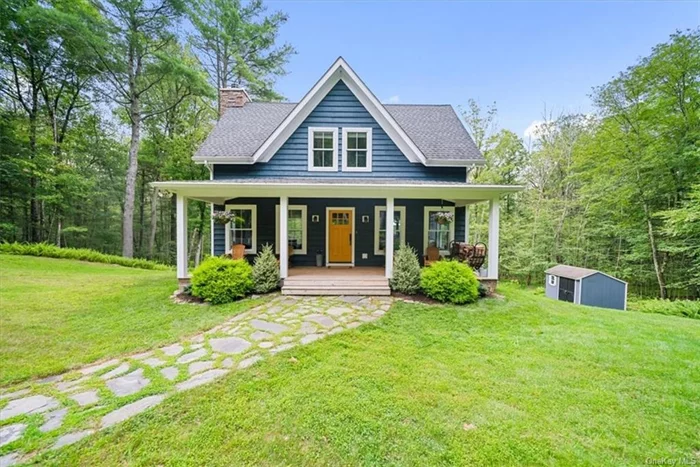 Peaceful Catskills Farmhouse: Modern Post and Beam Design with Luxurious Touches. Discover the perfect blend of rustic charm and modern sophistication in this stunning post and beam farmhouse, crafted by Catskills Farms on 12 acres. Nestled in a wooded setting, this home offers two bedrooms and two full bathrooms across a thoughtfully designed space that maximizes both comfort and style. As you step onto the full front porch and enter the home, you&rsquo;re welcomed into an open concept living area that flows seamlessly from the living room to the kitchen and dining room. Hardwood floors throughout the house add warmth and durability, while the high wood shiplap ceilings in the main floor amplify the natural light and spacious feel. The kitchen is a culinary dream, featuring stainless steel appliances, a gas stove, and a charming wood-burning fireplace with a bar cart, making it ideal for entertaining. Upstairs, the home continues to impress with two spacious bedrooms, each boasting stylish barn-style closets that complement the home&rsquo;s aesthetic. The tiled bathrooms are designed with luxury in mind; one features a walk-in shower while the other offers a large tub for a spa-like experience. The lower level of the house is an entertainment haven, complete with an electric fireplace and TV setup in the entertainment room. This level also includes an office/den, which could serve as a third bedroom, and has a slider that opens to the great outdoors. The utility area is equipped with on-demand hot water and a laundry setup, alongside a storage room with rough-in plumbing for a potential third bathroom. Additional features include a detached artist studio, 24&rsquo;x24&rsquo;, that is fully insulated and comes with vinyl flooring, water, and electricity ideal for creativity or a potential double car garage conversion. The property also boasts an outbuilding for garden and yard equipment, a cozy fire pit, and Beaver Brook running across the back end of the property. This home is a true haven for those seeking a peaceful retreat with all the modern amenities, positioned in a community renowned for its natural beauty and outdoor activities. Make this your new home or a luxurious getaway to escape the bustle of city life. Minutes to Narrowsburg and Barryville for dining, shopping, and entertainment not to mention the Delaware River and Bethel Woods Performing Arts. Just 2-2.5 hrs from NYC.