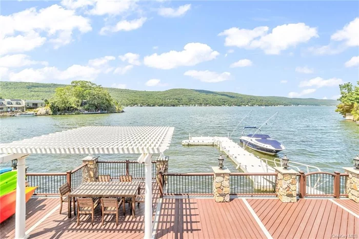 Stunning views from this property on Greenwood Lake...  Outside enjoy 980 Sq. Ft of outdoor entertainment Trek Deck/ area which includes Private Dock only 4 yrs old, Outside Barb Grill, Hot Tub, Peragallo over dining area, Two Sheds that both have Electricity... Full House back up Generator, Water Pure System, take the ramp up to one which also has a Bocci Court with Lights for Nighttime playing  Walk through the Large Sliding Doors from Living Room to entertainment area...  Inside find a Large Open Floor Plan to Livingroom, Dining Room, Kitchen area and Office Area...  Also boasts two bedrooms , one Den/Office room and two full bathrooms ... All with amazing views of the Lake...  This home also has Security System throughout including Fire Alert, Video Cameras around exterior   Airconditioning Mini Splits downstairs and window units upstairs...Approximately one hour from NYC ... This property has Parking for 15 Cars... Greenwood Lake offers many activities, Boat Rentals from nearby Marinas, Fishing, Water skiing, Tubing, Winery&rsquo;s & Breweries&rsquo;, shopping, local farms, skiing and snowboarding, hiking the Appalachian Trail, local restaurants and shops... A must see...