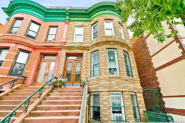 Neo-Renaissance with Romanesque revival echo semi-detached three family with an additional full walk-out finished basement in the Longwood Historic District. This property was built by the famed architect Warren C. Dickerson with all the turn of the century extras including; a grand stoop with decorative iron rails, bay windows, tall ceilings, hardwood floors and more. Come see what great architecture mixed with great interior design looks like! Over 3, 000 sq. ft. of living space not including the high ceiling walk out basement with egress to the front and back of the home. The 4 floors consist of the following configuration; 3BR/1Bath, 2BR/1Bath, 3BR /1Bath over the full finished basement that includes a full bath and a unique 2nd enclosed outdoor shower and the mechanic room. The home also includes a back yard and side alleyway. Great transportation options including the #2 & #5 subway line at the Prospect / Banana Kelly subway station. Minutes access to Manhattan. Seeking a unique gem to call home  look no further!