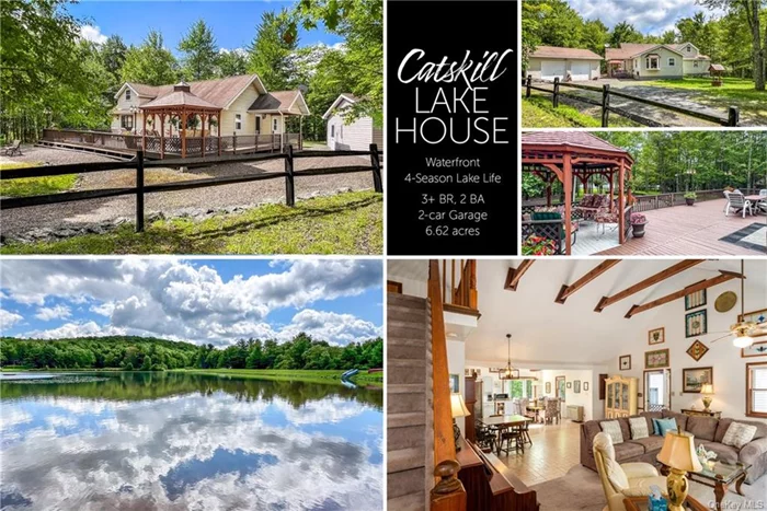 Definition: Vacation Home noun (va.ca.tion. hom) 1077 Alimeda Lake Road, 3 bd 2 ba yr-rnd retreat on 20 acre Alimeda Lake True-flat lot - deck to shoreline! Great room w vaulted ceiling, exposed beams, ceiling fan & stained glass panels. Slider to 1400 qft deck w gazebo. Bocce court, basketball court & horseshoe pit. Open-plan kitchen w dining area feature painted solid-wood cabinets w gleaming hrdwr, tiled flrs & modern appliances. Unique - every window, door trimmed w picture frame-molding -- picture perfect. 1st flr ba off kitchen, w tub & separate standing shower. Carpeted guest bdrm w 2 windows & closet. Primary suite w engrd wood flr, closet, slider to deck w lake view, + full ba w stndng washer/dryer. 3rd bdrm w space for beds, bunks, bean bags + 4 windows & striking ceilings. 2-bay garage, shop, toys or goodies. 2 roll up doors, electric & concrete floor. Golf cart & John Deere tractor! 3rd bayw shed roof. Minutes from villages of Stamford, Hobart, Delhi. 2.5 hours frm GWB.