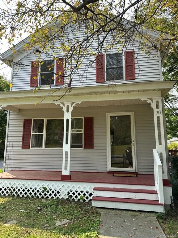 Newly renovated two-story 2 bedroom, 1.5 bath private house w/ on-site parking in the Village of Red Hook. This Move-In Ready charming house is located a few blocks from the center of Red Hook Village and just two blocks from the Bard Shuttle Bus. Classic front porch & side deck that overlooks a large backyard surrounded by split-rail fence. Inside, first floor: windowed living room and lovely kitchen that has been updated to include new high-end appliances: LG refrigerator, LG washer/dryer; Samsung oven, range & built-in microwave, and full-size dishwasher. Upstairs: two bedrooms with high ceilings, garden views, ample closets, w/ a skylight in the Master Bedroom, and brand new flooring throughout. Corner property on quiet, residential street. Located just a few short blocks from the center of Red Hook Village, with its many lovely restaurants & shops. 5 min. to Tivoli, 10 min. to Rhinebeck and 20 min. to Hudson. Available September 1st.