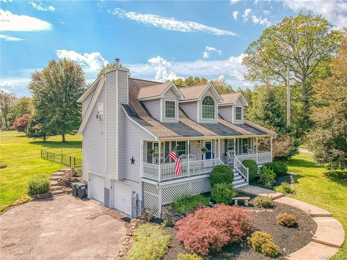 Welcome to this charming Cape Cod-style home, offering three bedrooms and two and a half baths, situated on a beautiful corner lot in a desirable neighborhood. The property is enhanced by meticulous landscaping and undeniable curb appeal. A spacious driveway leads to an attached two-car garage, and there&rsquo;s an additional shed for extra storage. Solar panels are a great addition to the home which are leased. As you step into the foyer, you&rsquo;ll find yourself in the inviting eat-in kitchen, equipped with stainless steel appliances. The kitchen&rsquo;s large windows by the sink allow plenty of natural light to fill the space, creating a bright and airy atmosphere. Just off the kitchen, a generous deck provides the perfect spot for relaxation, overlooking a fenced-in yard complete with a fire pit ideal for gatherings with family and friends. The home features a large formal living room and dining room, with a cozy family room that includes a wood-burning stove, perfect for chilly winter nights. Hardwood floors are found in select areas, adding warmth and character to the home. Upstairs, a landing area leads to two bedrooms, each offering comfortable living space. The spacious primary suite is a true retreat, featuring an en suite bathroom, a large walk-in closet, and a cozy reading nook. The attic spans the length of the home and is fully floored with plywood, providing ample storage space. Additionally, the unfinished basement offers even more room for storage or future finishing. Conveniently located, this home offers easy access to major commuter highways, shopping, dining, and Crystal Run Healthcare. Nearby attractions include the new Legoland Theme Park and the beautiful Catskills, perfect for weekend getaways. This home is a perfect blend of comfort, convenience, and charm welcome home!