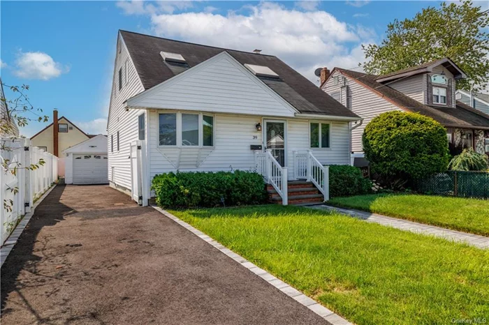 Spacious, recently updated cape with detached 1 car garage boasting great natural light & hardwood floors. The 1st level features a formal living room, dining room, separate kitchen & a bedroom. The kitchen was recently updated with new countertops, cabinet hardware & stainless steel appliances which include a dishwasher & vented hood above the stove. Access to the backward is through the kitchen where you walk onto a large covered porch. The fully fenced in yard has a fire pit & access to the garage. You have a large primary suite spanning the entire 2nd floor with a 1/2 bath & a large walk in closet which can also serve as a separate home office or small bedroom (bedroom #3). This primary bedroom has 2 skylights, additional closets & storage. You have a brand new ductless system throughout the home for A/C.