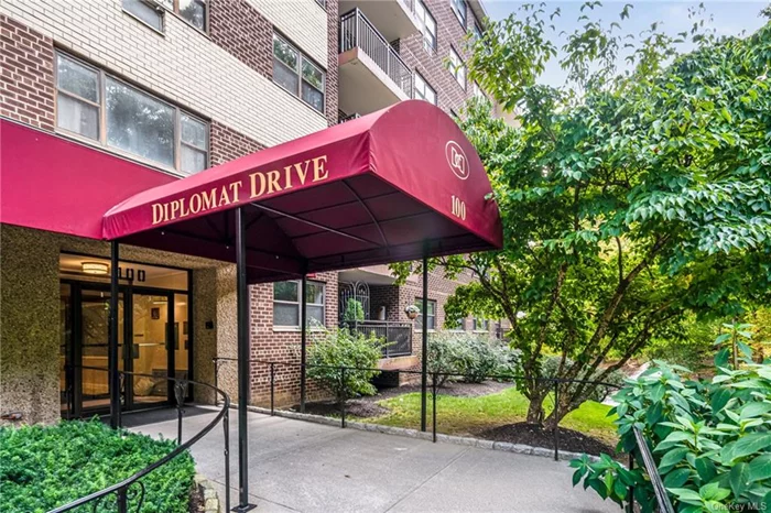 A commuters dream, easy access to Metro North, restaurants, shops and Saw Mill Pkwy. Diplomat Towers truly embodies a lifestyle for its residents with a wide variety of amenities. Updated 1 bedroom unit with a private balcony that faces west to natural setting of trees. There is a spacious living room with adjacent dining area with abundant natural light. The bathroom has a recent remodel that is both inviting and relaxing. Additionally,  there are 5 closets in this generous sized unit. One assigned parking space. With its outdoor pool and surrounding lounge patio, offers relaxation and leisure during the warmer months. For year-round enjoyment, the indoor pool caters to swimming enthusiasts. Kickstart your mornings at the fitness center, equipped with a sauna for post-workout relaxation, there is also basketball and handball court. Have a green thumb? There is a large community garden! The building, lobby & elevators have all been tastefully renovated, convenient laundry room on each floor & visitors parking lot for guests. Another parking space available for additional $45 charge.