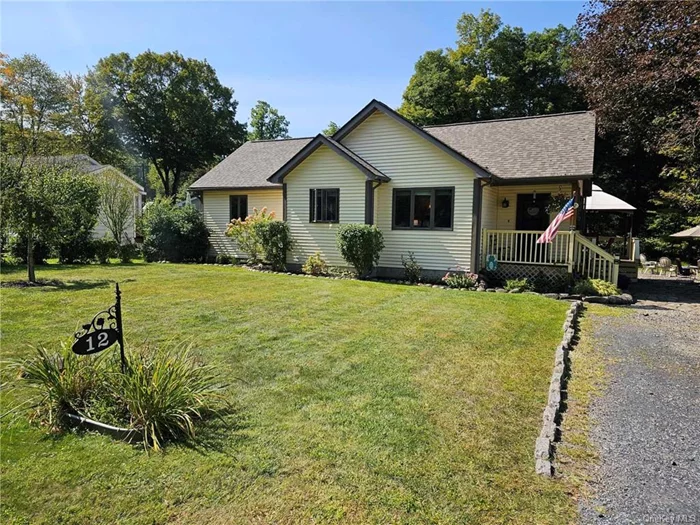 This well laid out ranch is situated on over a half an acre of level land on a quiet residential street in Washingtonville Central Schools conveniently located near public transit to NYC, major highways & amenities. The inviting front porch leads directly into a mudroom with a large closet & access to your full unfinished basement. Unique hand-hewn hardwood floors are throughout the home & compliment the field stone fireplace in the living room beautifully; this room also boasts vaulted ceilings & an expansive slider leading to your deck & unique stone patio. The kitchen is spacious & bright with a cathedral ceiling, skylight, ample cabinets, an island & stainless-steel appliances. Choose to dine in the eat-in kitchen area or the formal dining room, both offering numerous possibilities. A full hallway bath with a linen closet, 3 bedrooms & attic access complete this home. Perennials, a creek & a few mature trees make your double-lot yard inviting & low maintenance; make it YOURS today!