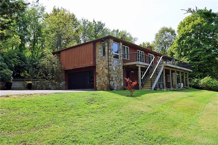 CUSTOM CONTEMPORARY with PANORAMIC VIEWS of the Hudson Valley: beautifully located between Shunnemunk State Park, Storm King State Park & Black Rock Forest (just off Angoloa Rd). Originally built as the personal residence of a custom builder, the floor plan is open, w/a thoughtful & easy flow, managing to create spaces that are both open/gracious and cozy/comforting at the same time. Masterful use of glass takes full advantage of the breathtaking natural surroundings & light, while strategically maintaining privacy where needed. Main Level: Kitchen w/original custom cherry cabinets, walk-in pantry (w/2nd fridge), granite counters, stainless appliances - & an open connection to the dining rm, living rm & elevated deck beyond. Down the hall is the spacious primary suite & other beds/bath. The lower level features a large family rm w/views, wood stove & glass sliders, 2 multi-purpose rms, full bath, laundry & garage access. Propane generator backup too! Don&rsquo;t miss this great home!