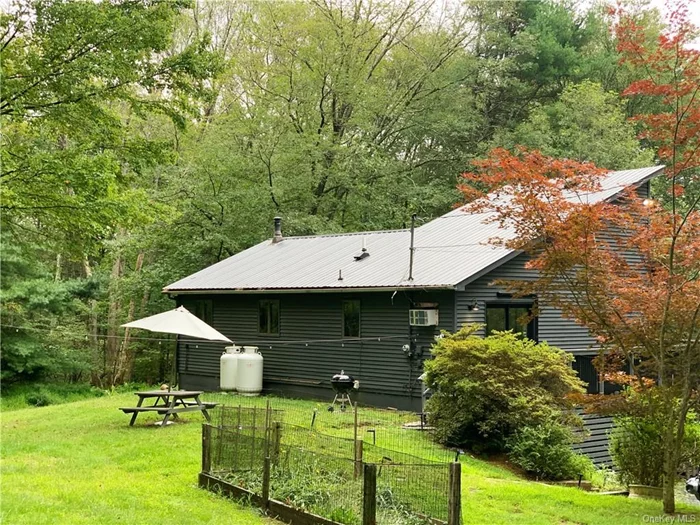 Come up to the Catskills and experience this incredible home with the perfect blend of chic simplicity and immersed in nature. This architectural design with volume ceilings...and expansive windows showcasing wooded views from every room.. Our favorite nature immersion. Light wood wide plank flooring and open design creates the perfect getaway to relax within. The primary bedroom has a private bathroom and soaking tub. The secondary bedroom has full bathroom off the hallway. Lower level walkout is finished with private bathroom..room to linger.. gather or even work out. HUGE Bonus Pole Barn offering you endless possibilities..use it for storage or finish to suit your needs. This unique home is 5 minutes to the Rio Reservoir ideal for swimming, canoeing or kayaking. An amazing opportunity for those seeking the Catskills tranquility and convenience to shopping, restaurants and many hikes.