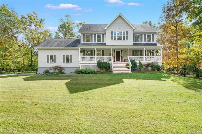 Looking for a quiet cul-de-sac right outside the Village of Washingtonville? Then this could be the house for you! The inviting front porch leads to the spacious foyer of this center-hall colonial; the 1st level offers a formal dining room & eat-in kitchen with stainless steel appliances, ample cabinets,  large pantry & center island with granite counter. The living room offers a fireplace & access to your deck; hardwood floors & crown molding are throughout most of the first floor. A half bath, laundry room, secondary living room & entry to the large garage completes this level. Upstairs you&rsquo;ll find brand new carpet, hall bath, 3 bedrooms with great closet space & solid-wood doors; the primary bedroom has vaulted ceilings, a walk-in closet, & large ensuite bath. Outside the flat level partially fenced in yard & in-ground pool make it perfect for entertaining or leisure! The full basement & walk-up attic offer endless possibilities. Public transit, major highways & amenities close by.