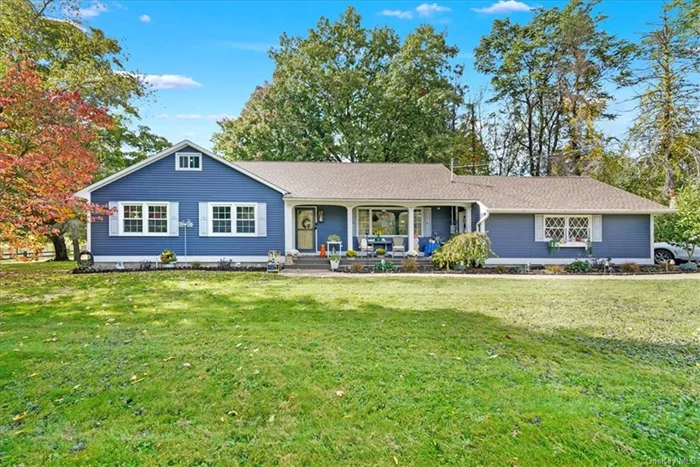 Sprawling ranch home sitting on just over one acre of level property. Once inside you will fall in love with the newly renovated kitchen and baths, spacious bedrooms and gleaming hardwood floor. Sit in your spacious living room and enjoy the breathtaking mountain views through the large picture window. On those cold winter nights, you will enjoy sitting by the full wall brick fireplace in the sunk-in family room. There is a full staircase that leads to the attic with finished storage space. There is also a large basement with access to the beautiful backyard through Bilco door. This yard is perfect for large gatherings or just sitting by the firepit and enjoying the peace and quiet. There is truly nothing to do but move in. 2-car garage with attic storage. Could not ask for a better location for commuting with the easy access to Rt. 17M, Rt. 17, NYC bus or just shopping.