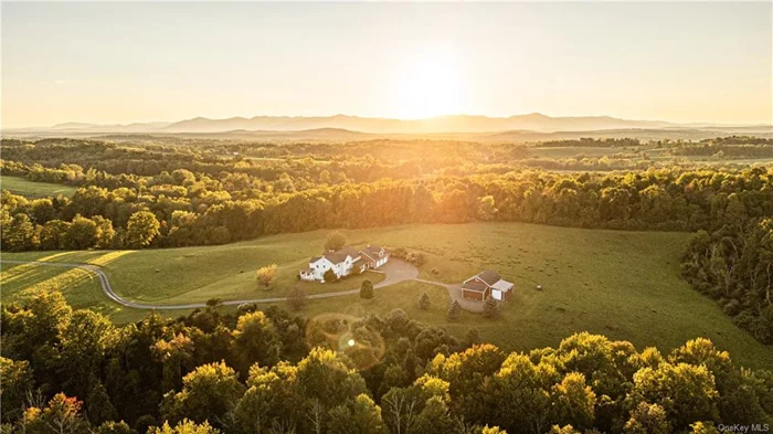 Welcome to Turkey Hollow Farm, a sprawling estate set on 46 acres of quiet countryside in the heart of the Hudson Valley. Built in 2004 and meticulously maintained by its original owners, this turnkey estate was thoughtfully designed to embrace the surrounding landscape, including 4 ponds, rolling hills of native grasses, and wide-open fields ideal for horses or outdoor gatherings. At the heart of the home is a stunning north-facing studio, perfectly positioned to capture the natural beauty of the land. The chef&rsquo;s kitchen features Miele double ovens, a Sub-Zero fridge, and a Wolf six-burner range, all set against custom cabinetry and a beautiful flower garden courtyard view. The living room, with its dramatic post-and-beam 27-foot vaulted ceiling, serves as the home&rsquo;s central gathering space, anchored by a wood-burning fireplace with hand-hewn beams and granite stonework. For a more intimate setting, retreat to the oversized library, complete with built-in desks and lounging spacea perfect hideaway for reading or work. Throughout the home, attention to detail is evident in the wide-plank oil-finished rustic pine floors, oversized doors, and radiant-heated spaces, including the three-car garage and woodshop. Three Vermont Castings propane stoves, central air, and two fireplaces ensure year-round comfort. Step outside to the oversized porch to take in the meticulously landscaped grounds. The pristine red barn, built in 2007, offers drive-through access for vehicles and equipment, while a charming cabin and miles of maintained horse trails provide endless opportunities for adventure. A new pickleball court, added in 2020, adds a modern touch to the property&rsquo;s timeless appeal. Whether you&rsquo;re relaxing by one of the ponds, hiking through wooded trails, or tending to your chickens in the on-site coop, this property offers a peaceful, self-sustaining lifestyle with easy access to Hudson, the Berkshires, and the Taconic State Parkway.