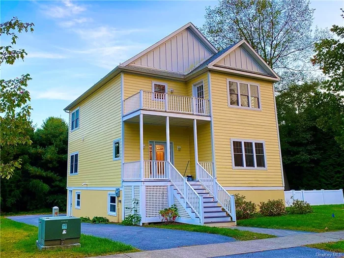 In a wonderful location, in the heart of Rhinebeck Village, this sun-filled 4 bedroom, 3 bath Colonial, built in 2018, is at the end of a quiet street and is an exceptional rental. This is a peaceful spot yet only 2 to 3 blocks from the center of the village. Walk to wonderful restaurants, shopping, the library, the town pool and the hospital. There is a large kitchen with abundant workspaces.  There are Silestone counters around the entire room.  There&rsquo;s also a breakfast bar, and the kitchen is completely open to the dining and living rooms. Glass doors lead out to a large deck. There is a first-floor bedroom and bath plus 3 more bedrooms and 2 more baths upstairs including a primary suite with a private deck. Downstairs has an exercise room and a great family room with two 6-foot windows. There are wood and tile floors with no carpeting, huge windows for wonderful light, propane heat and split ACs. It has two decks and a fenced yard. Tenants pay utilities, water and sewer.