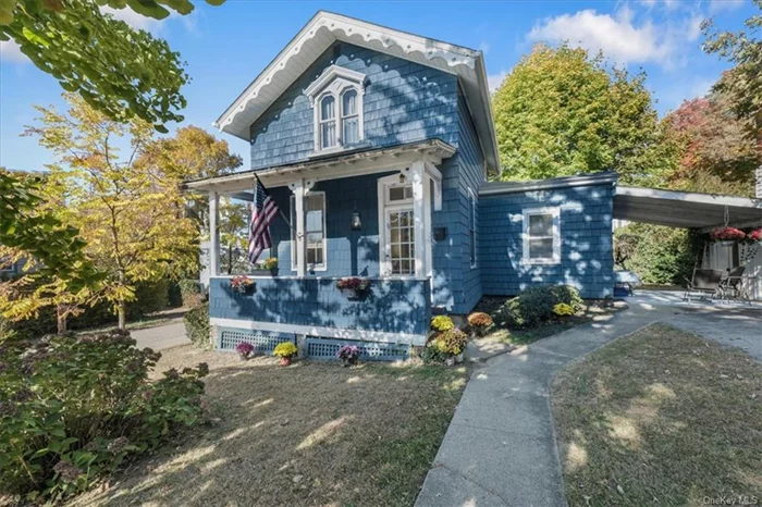 A timeless gem from 1850. Delight in the detailed gingerbread trim that adds a touch of fairytale charm and highlights the homes historic character. Step onto the covered front porch and enter the house. You will find original woodwork, the grandeur of 10 ft. ceilings, hardwood floors and 7 impressive 84 in. windows offering abundant natural light. There are 2 bedrooms and 1 bathroom on the 2nd floor which are light filled and reflect the homes history. The basement has a concrete floor, high ceilings and walk out to the street. There is kitchen access from the patio/carport area. Enjoy quiet neighborhood living while being within walking distance to schools, shopping, riverfront park, outside dining and hiking trails. A great commute location and a 10 min. walk to the Metro North. This corner lot home offers a great opportunity for a garden. Sold As Is this home is perfect for anyone looking to put their personal touch or seeking a cozy space to settle now.. Agent discloses interest.