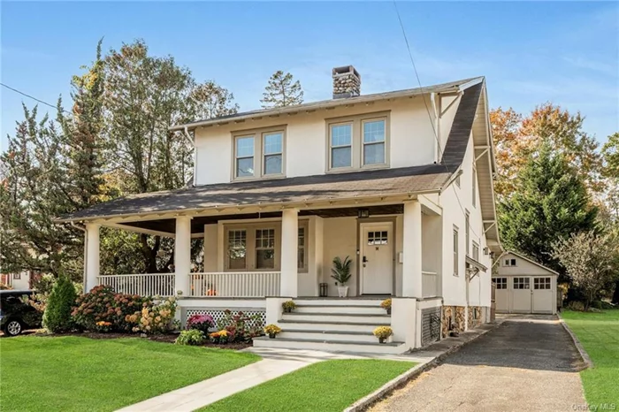 Experience charm galore from the minute you set eyes on this much-loved rocking chair front porch delight. You will marvel at the high-ceilinged sun-lit rooms, special original decorative details, and comfortable open flow. The chic eat-in kitchen has that wow factor with its attractive quartz countertops, stainless steel appliances, subway tile backsplash, lots of custom cabinetry, and stone flooring. It can easily accommodate a cozy home office or play area. Your family and friends will love coming over since the custom wet bar turns every occasion into a party! Take your entertaining outdoors on the new maintenance-free expanded deck and nicely-sized flat yard. Walkable to all conveniences, including the lively downtown and Metro North Train Station, this home is unforgettable.