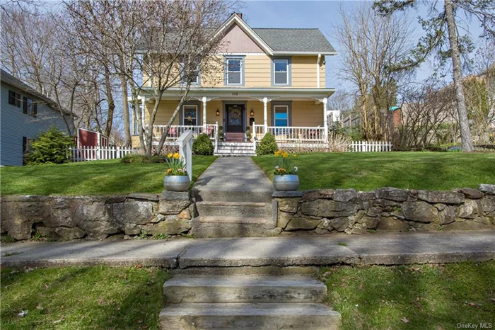 Delightful C1900 Farmhouse Colonial located on the prettiest streets in the Village. Updated, renovated, & designed to perfection. There are period wood flrs, an updated airy kitchen w/quartz counters, open to a country dining area w/sunny bay window & back dr to patio. The large LR runs front to back w/deep windows, lots of light & sliders to the patio. The covered front porch w/vintage millwork adds to the character of this home & it&rsquo;s perfect spot to watch the world go by! Upstairs 3 bright BR&rsquo;s & a luxurious, spacious bathroom w/marble topped custom vanity, double sinks & restored wide plank flrs. The walk up attic is finished storage (not incl. in sq. ft.) w/custom built ins, carpet & skylight, perfect for today&rsquo;s work/life needs, including high-speed network & TV. Outside, a large paver patio, ideal entertaining space, complete w/tiered, landscaped gardens, fully fenced, a chicken coop, 2 storage sheds & playhouse. Come home to this country oasis in the most convenient location!