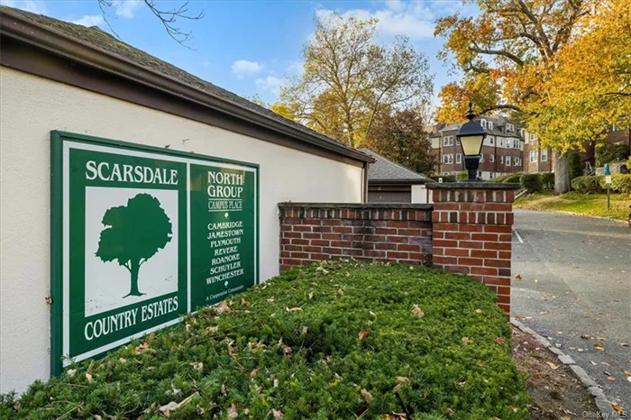 Cheerful, bright and cozy are only a few words that perfectly describe this one bedroom, one bath unit, located in the desirable Scarsdale Country Estates complex. Enter the unit and you&rsquo;re immediately impressed with a large, open living area, featuring a beautiful bay window and plenty of space to entertain family and friends. A dining area adjoins the living room and recently refinished hardwood floors are throughout the unit. The generously-sized bedroom features a closet-organizing system, maximizing space and providing easy access to all clothing & shoes. Two air conditioners are included. Storage unit located in basement, along with the common laundry room. Easy access to public transportation and shopping. Short drive to Scarsdale village & train. Complex located in Edgemont school district. Two unassigned parking spots in the outside lot, come with the unit. Pets allowed, but with restrictions. Heat & hot water included in monthly HOA. Minimum 20% down payment required.