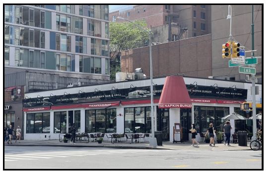 Size: 3,650 Sf—Ground floor
                      Plus Full Basement
Ceiling height: 11’
Frontage: 115’ of wrap around frontage
Currently: Five Napkin Burger +Tamam
Possession: April 1, 2022
ADDITONAL INFORMATION :
• High Foot Traffic Location
• Fully Vented Restaurant
• Multiple entrances to the ground floor from East 14th Street and Third Avenue
• Walking distance to Union Square Park
• Located near the L, N,Q,R,W,4,5, &6 Train 
 Info@646.339.0280