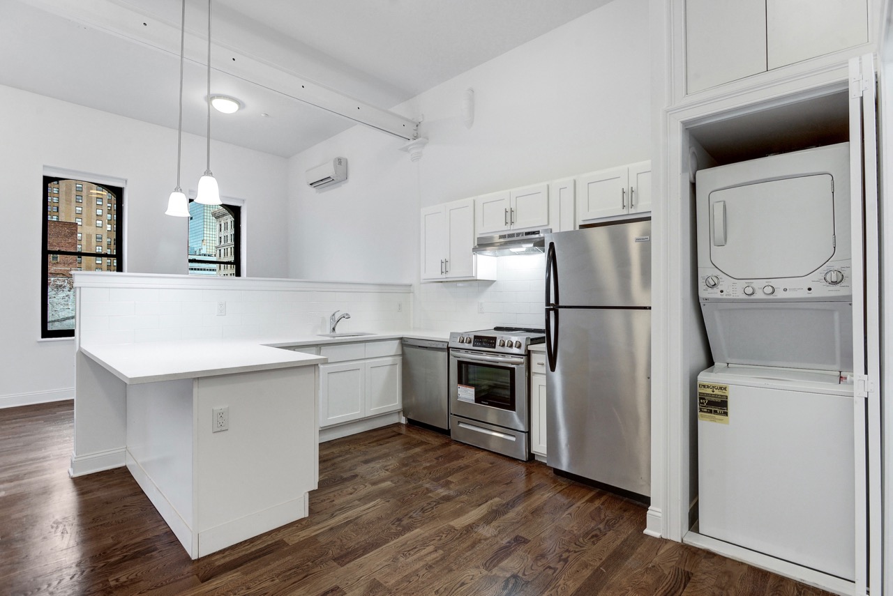 Located in the center of Downtown Newark, a few short blocks to the the Newark Penn Station for quick access to NYC, this gut renovated historic building offers 18 brand new apartments. From studios to two-bedroom homes, you will find a tasteful mix of historic elements alongside modern amenities such as central A/C, in-unit washer/dryer, white shaker cabinets, quartz countertops with seating area, stainless steel appliances including dishwasher, up to the seventh floor of the elevator building. Direct views of the Prudential Center across the street from the rear windows. No broker fees! Come for a tour today before they're gone! - Check out the website at 198market . com