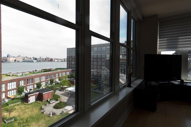 Exquisite 1 Br in Maxwell w Direct NYC views. Chefs kitchen features granite counters, ss appliances & custom cabinets. Community features 2 pools, 2 gyms, community room w direct NYC views. Landscaped rooftop gardens & roof deck w BBQ, fireplace and TV. Commuters dream! Private shuttle to PATH or Ferry located around the corner. Parking included. Available 7/1/24