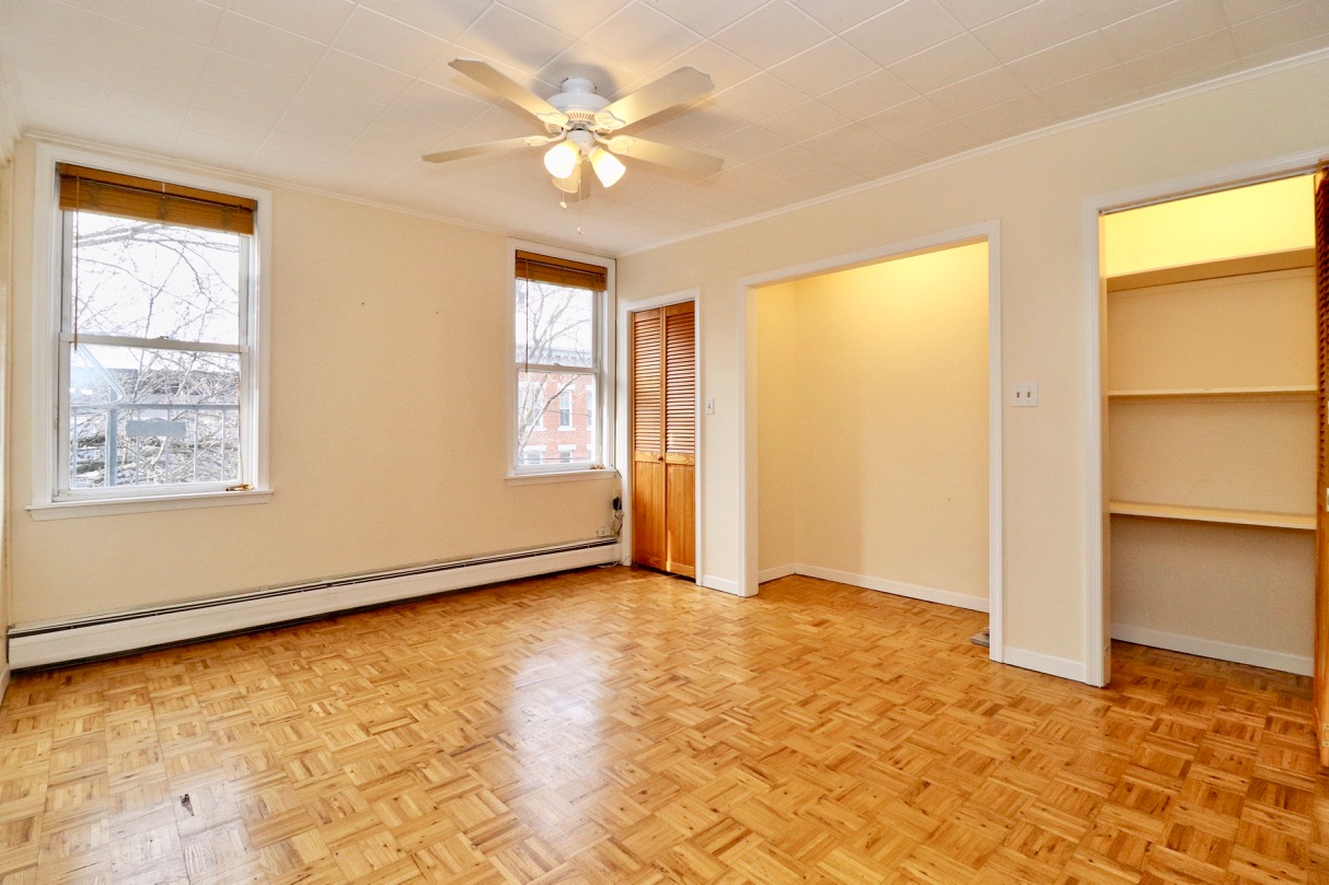 Spacious and sunny apartment close to the Grove St PATH station in Downtown Jersey City. Also just a few short blocks away from the beautiful Hamilton Park which features tennis and basketball courts as well as a farmers market every Wednesday! Nice refinished hardwood floors, large living room, lots of closet space - there is a coat closet, three closets in the living room, and a bedroom closet. One of the three middle living room closets has been converted to a desk area (shown in the pictures) but it can be converted back to a closet if so desired. Available August 1st!