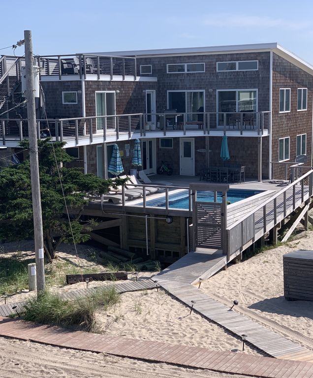 This 2 story home is one of a kind in Ocean Bay Park! Built in 2016, it offers upper and lower decks along with a roof deck and a 360 degree view of the island, ocean and bay. It is a luxurious 5 bedroom 3 full bathrooms with 2 half baths just off the dunes with incredible ocean views. A private outdoor shower is located on the main level deck. Vacation in this state of the art home that can sleep 12 with family and friends.
<br> 