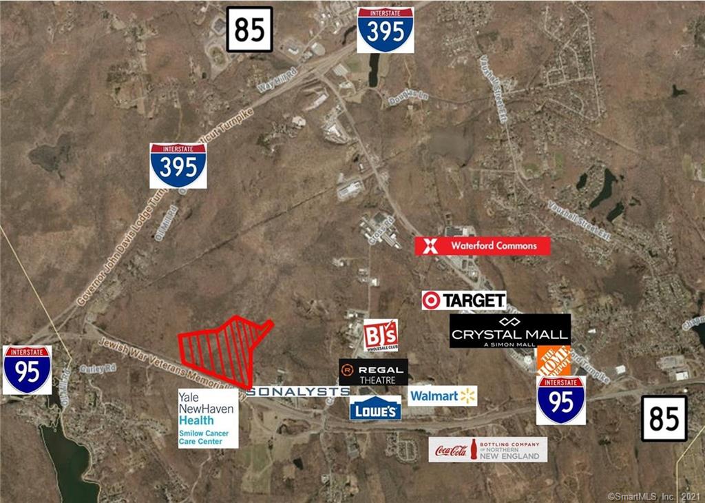 For Sale 68 +/- Acres on Waterford Parkway North, which runs parallel to I-95 near Exit 81, Cross Rd exit. Water & Sewer available. High traffic count: I-95 53, 000+/- and Cross Rd intersection 8, 500+/-. 1, 976' of frontage. Next to Sonalyst Studios. Close proximity to the Walmart, Lowe's Home Improvement, BJ's Wholesale, Crystal Mall and Waterford Commons on Route 85.Now priced to sell $1, 250, 000.Permitted Uses: Professional Offices, Medical and/or Clinics and Service Laboratories, Research Laboratories, Business Offices, Wholesale & Retail sale of lumber, fuel, and building materials, Printing & Publishing, Truck Garages, Auto engine & Body repair shops, Sheet Metal and Light Metal Fabrication, Storage Warehouses and Wholesale Establishments, Retail sale of only power tools, hardware, and other building materials, Scientific Equipment, Laboratory Supplies, and Firefighting Equipment, Parks, Playgrounds, Public SchoolsSpecial Permit: Places of Worship and Cemeteries, Trade and Technical Schools, Municipal Facilities, Riding stables, Nurseries, Veterinary Hospitals and Kennels, Health spas & Sports arenas