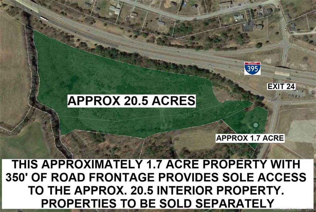 Amazon has arrived so catch the wave! Seller financing at competitive rate. Here is an extraordinary commercial opportunity to acquire 20+ Acres with instant access to Interstate 395 at Exit 24 in Griswold centrally located midway between New York & Boston and just minutes to the Rhode Island border. The property is less than 5 Miles to the now under construction Amazon Distribution Center, as well as other already operating Major Distribution facilities such as Staples & Lowes. The remarkable town infrastructure project is a positive impact on the increasing property values and is certainly in a significantly developing area. This excellent site is Just 3.5 Miles to the already established Lisbon Landing Shopping Center with Major retailers such as Home Depot, Kohl's, Wal-Mart Supercenter, Michaels, Dick's Sporting Goods, accompanied by many other shops, restaurants & Cinema. From this location, much is happening, and more is about to happen along the CT I-395 corridor, in either direction, North & South. Additionally, it is in close proximity to the Railway, approximately 10 minutes to Casinos, Hospital, and the Rhode Island border. Its roughly 20 minutes to Mystic, Groton & New London. The site is also very near to many outdoor activities as well, including State Parks & Lakes. The Shoreline & Beaches are within 30 minutes. This property is the access to the 20 acre rear abutting lot listed separately as MLS 170351995 for $1, 500, 000. The total for both is $2, 500, 000