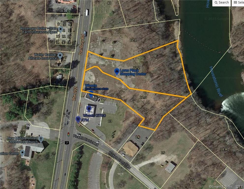 New to the market! 2 parcels for sale in a high-traffic location on Route 7 in New Milford. There is a total of 4.21 Acres of land available directly on Danbury Road with approximately 230 feet of road frontage and a traffic count of 28, 000 cars/days. The location provides for easy access to Brookfield and Danbury as well as Litchfield County going North. Located South of the bridge next to the Citgo gas station at the traffic light on Danbury Road and Pickett District Road. The property used to be home of auto dealership. The two parcels provide lots of opportunities with B2 zoning allowing a variety of retail, office and light industrial uses. The land can be purchased together giving an owner 4.21 acres or they can be sold separately as a 2.41 acre lot and a 1.8 acre lot.This property can be purchased together with MLS #170449194 for a total of 4.21 Acres. Taxes total $19, 173 for both properties and they can be purchased for $950, 000 together or $475, 000 separately.