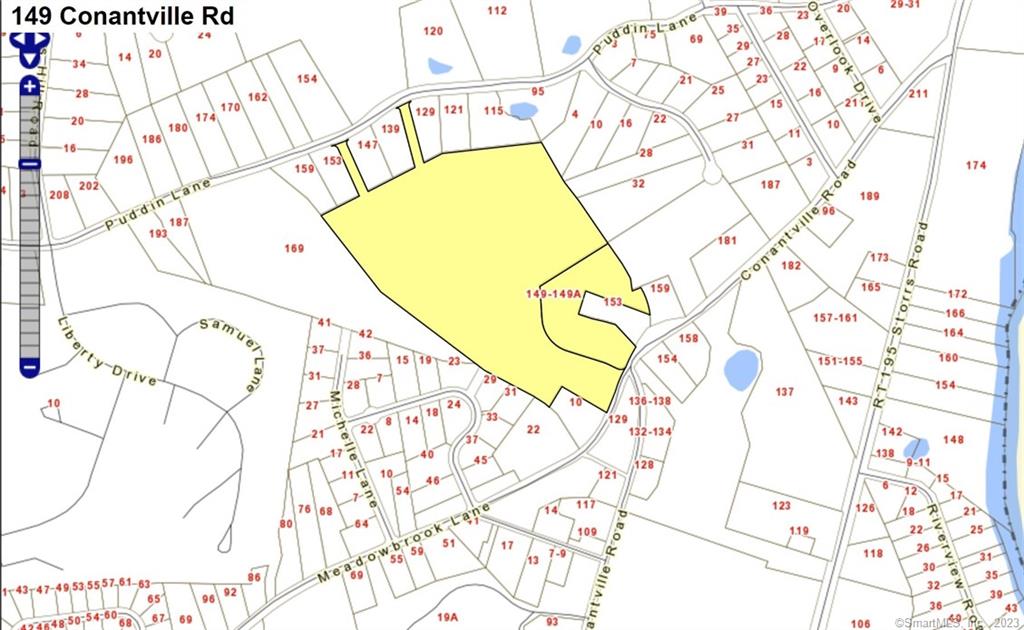 A very unique opportunity in Mansfield, a large piece of land with water, sewer and possibly natural gas access! Two parcels (33.98A.2 & 33.98B.2) totaling 30.87 acres with access to public water, public sewer, walking distance to Eastbrook Mall, Big Y Supermarket, Ledgebrook Office Complex and more. The main parcel is 26.77 acres of raw land with topography that generally rises from the south east to the north west (from the road towards the back) and has frontage on both Conantville/Meadowbrook as well as Puddin Lane to the north (2 connections). The second parcel currently has a 3-car garage garage with rented apartment above. The second parcel is 4.1 acres in size and adds frontage on Conantville Rd. Survey, Feasability, Site Analysis and Area Amenities available. Zoning includes both R-20 and R-90 portions, with access to shopping, office space, water & sewer, and just minutes to Windham Hospital, Eastern CT State University & UConn, there are a multitude of possibilities for this piece and with the rental income from the existing properties, holding costs can be offset while plans develop!