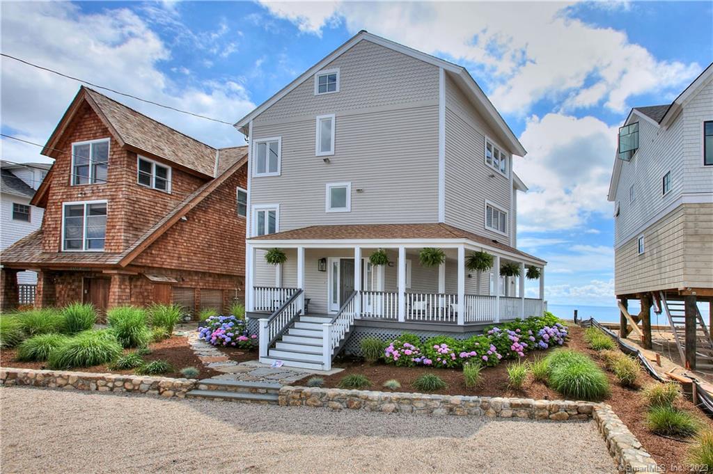 Every room with a view! This fabulous waterfront home offers you the perfect retreat at the waters edge in all seasons. Open deck and a large covered porch has Adirondack seating that invites you to relax and watch sunsets over Pine Creek while enjoying sea breezes off Long Island Sound. Recently refurbished offering comfortable living at every turn and at all levels. Step in and and enjoy the open concept living/dining area, a spacious kitchen , wet bar, fireplace and dining space for 12+inside. You can also dine alfresco on the large deck just above the sandy beach.This home offers a perfect space for entertaining large or small groups no matter what the weather is. The ultimate primary suite on the third level offers an escape with a beautiful renovated bath two sitting rooms and loft, a perfect place to relax or have a home office. The large windows on all floors offer spectacular views at every turn and the best panorama of the coast line of Fairfield Beach.You will not be disappointed , every day a new experience at the waters edge. Also available for rent short or long term.