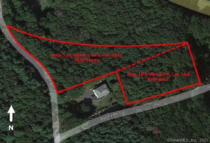 Charity donation sale, with the proceeds to the charity Americares. A large single family home site of over 2 acres! This property consists of 2 contiguous lots, located in separate towns, and therefore taxed separately. It is undeveloped and wooded residential land, with utilities, public water and sewer available in the street. The land includes Lot 2011 Terry Rd., Waterbury and Lot 10A Murphy Rd., Prospect, and is located close to East Mountain Golf Course, and across from East Mountain Reservoir. According to the assessor's records, the Waterbury parcel is 1.75 acres with taxes of $2, 925 and the Prospect parcel is .44 acres with taxes of $104. The frontage includes 400 ft. on Terry Rd., and 338 ft. on Murphy Rd. *The Prospect section is in an RA-1 zone; the Waterbury section is in an RS-12 zone, and should support construction of at least one home on it's level portion, with most of the land having a sloping topography. The listing price of $39, 900 includes both lots, and is a great price for the area! Recent appraisal ($50, 000) available upon request. Take a look before it's gone! Cash sale, As-Is.