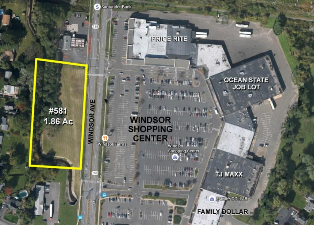 Acres: 1.86. Across from Windsor Shopping Center. Next to I-291, Exit 3 & I-91, Exit 35A. Traffic Count: 12, 200. Public Water & Sewer. Frontage: 400 Ft. Zone: B1 - General Business. Permitted Uses: professional offices, banks, retail stores & pharmacies. Lot Area Min: 15, 000 SF (0.34 Acre). Lot Area Max: 87, 120 SF (2 Acres). Restaurants are not allowed in B1. Also for sale: $995, 000.