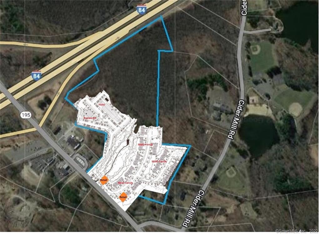 Proposed Hotel, Restaurant, Multi Family, and Retail Site. On 26+ acres zone TVA-GD Public water & sewer available. Merrow Rd Frontage: 530Ft., I-84 Frontage 1, 960. Traffic count: 77, 700 (on 84) 14, 500 (on Merrow Rd /195)